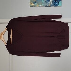 Aritzia Wilfred Free Dark Plum Thin and Long Asymetrical V Neck Sweater